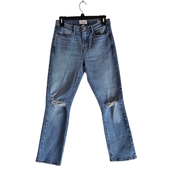 FRAME Le High Straight Distressed Blue Jeans 25 Preowned - Picture 1 of 10